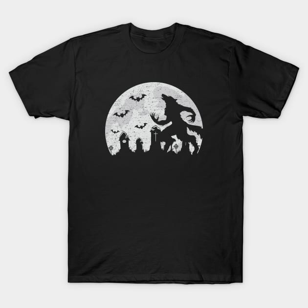 Full Moon Werewolf Graveyard T-Shirt by HalloweenTown